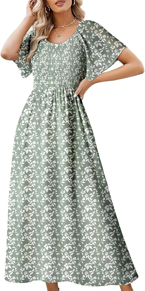 Dokotoo Womens Dresses 2025 Square Neck Tie Backless Summer Dresses Cap Sleeve Floral Buttoned Em... | Amazon (US)
