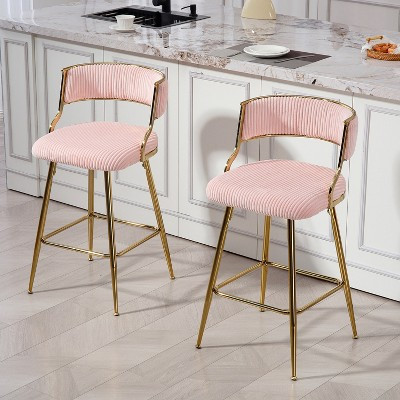 GDFStudio Ryujin Modern Metal Premium Upholstered Counter Stools with Footrest, Pink - Corduroy, Set of 2 | Target