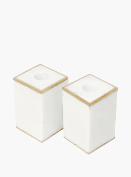 Set of 2 Marble Taper Candle Holders - White/Gold | The Style Edit Collective