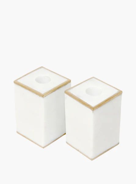 Set of 2 Marble Taper Candle Holders - White/Gold | The Style Edit Collective