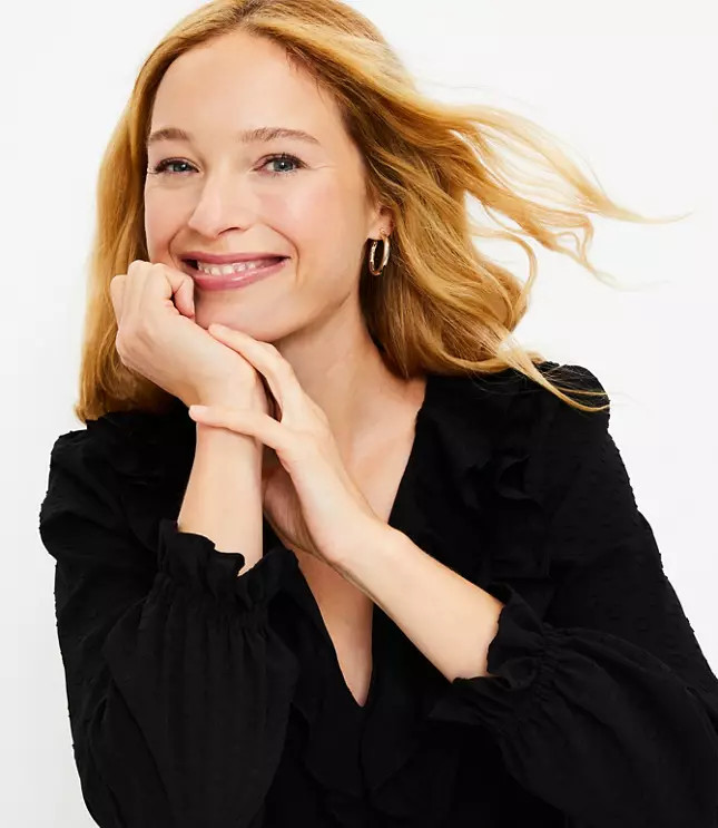 Ruffle Tie Neck Blouse | LOFT