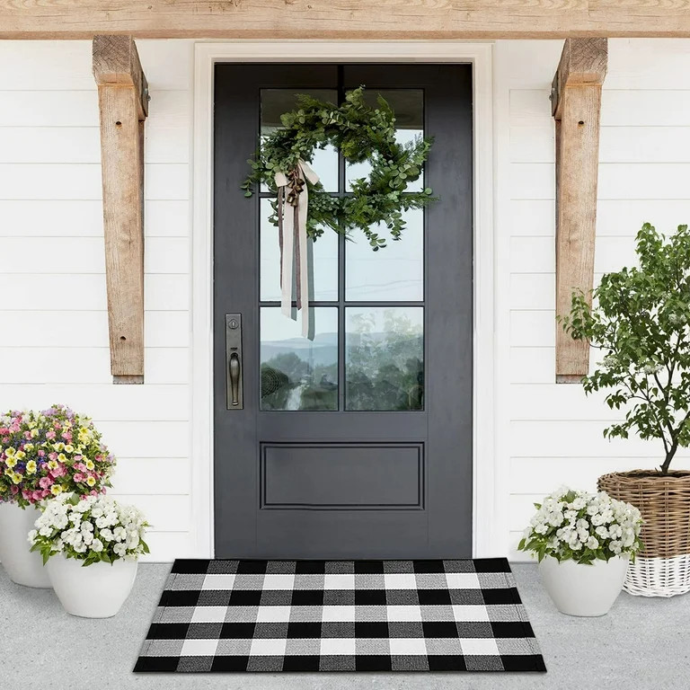 KaHouen Buffalo Plaid Rug 28? x 44?, Black and White Check Rug Hand-Woven Indoor or Outdoor Rugs ... | Walmart (US)