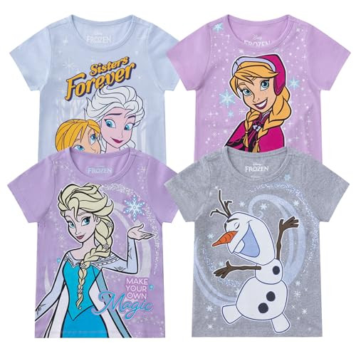 Amazon.com: Disney Frozen Elsa, Anna, and Olaf Girls 4 Piece Short Sleeve T-Shirt for Toddler and... | Amazon (US)
