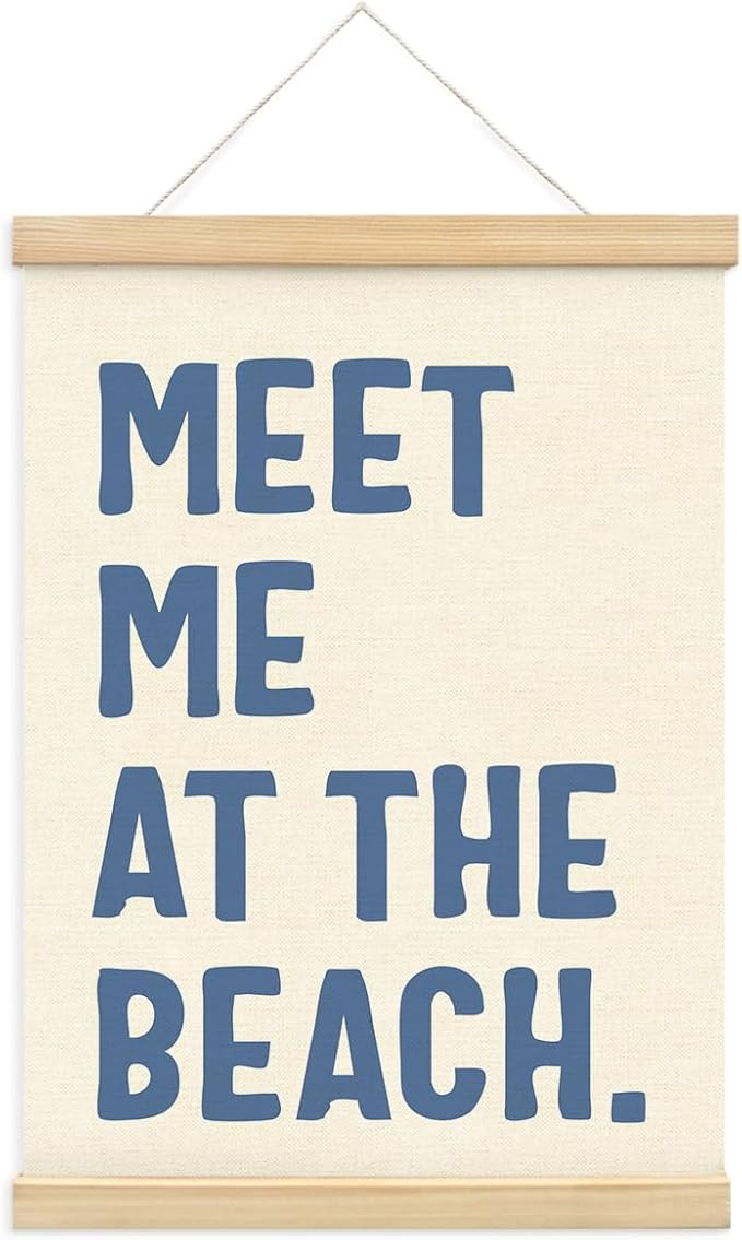 PLKMN Beach Wall Decor, Meet Me at the Beach Wall Art with Wooden Poster Hanger, Beach Room Decor... | Amazon (US)