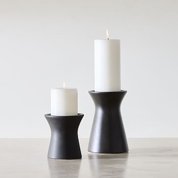 Pure Black Ceramic Pillar Candleholder | West Elm (US)