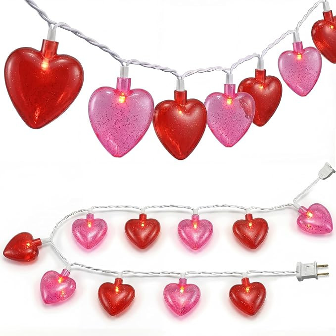 SUNSGNE Heart String Lights, 8.5Ft Valentines Lights with 10 LED Red and Pink Heart Bulbs for Ind... | Amazon (US)