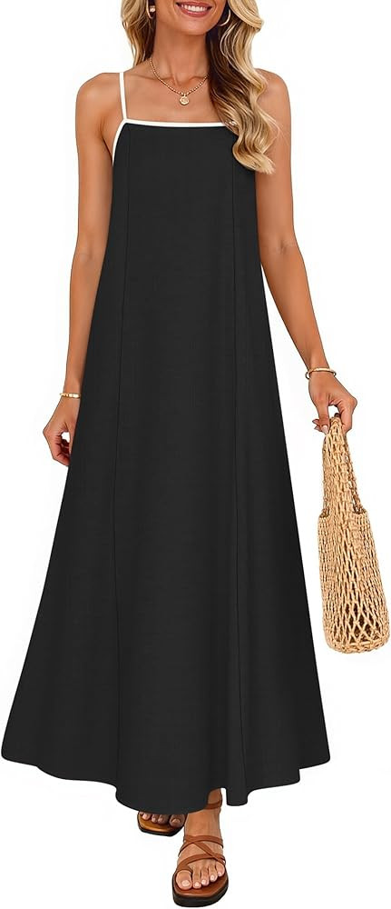 ZESICA Women's 2025 Summer Boho Sleeveless Maxi Dress Spaghetti Straps Casual Flowy A Line Beach ... | Amazon (US)
