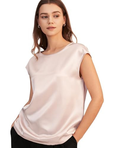 LilySilk Silk Blouse for Women Short Sleeve Summer Cool Comfy Charmeuse Silk Tops for Ladies (Light Beige, XL/14-16) | Amazon (US)