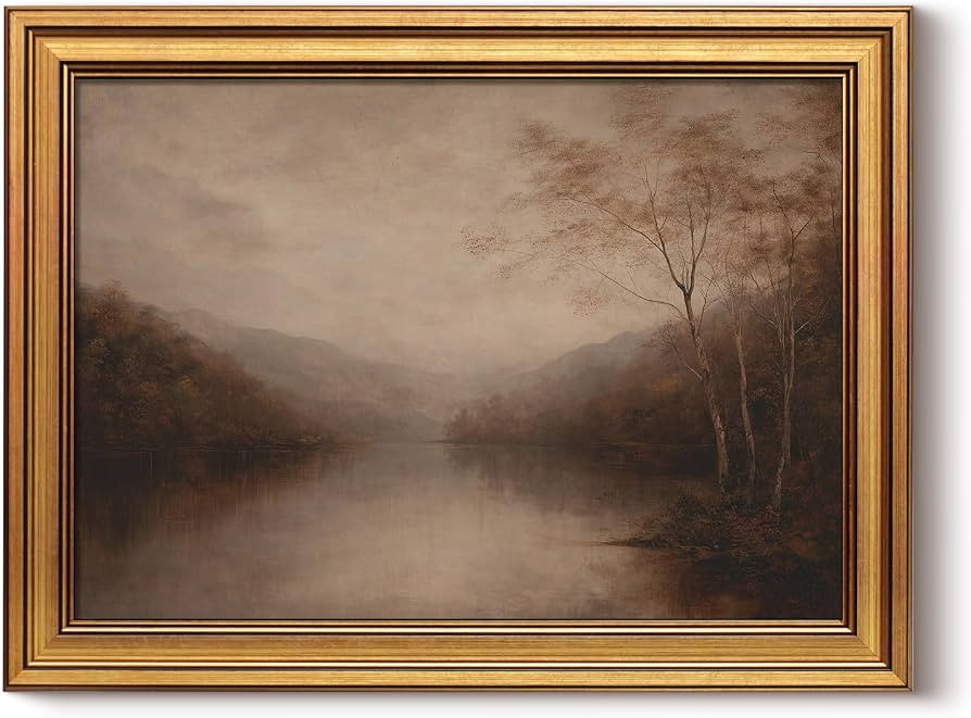 WHASAYART Gold Framed Canvas Wall Art, Fall Lake Landscape, 12x16 Inch | Amazon (US)
