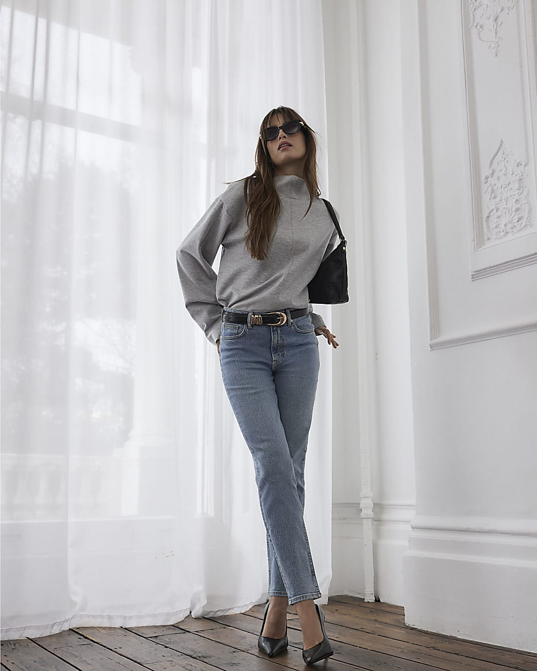 Blue Classic High Waisted Slim Fit Jeans | River Island UK & IE