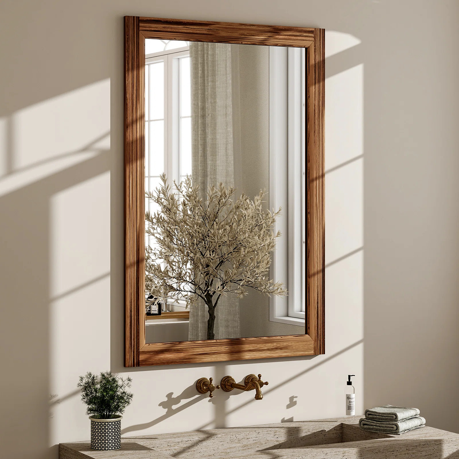 Rectangle Wooden Border Wall Mirror Decorative Mirror Waterproof Bathroom Mirror | Wayfair North America