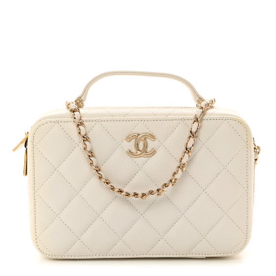 Caviar Quilted Top Handle Vanity Case White | FASHIONPHILE (US)