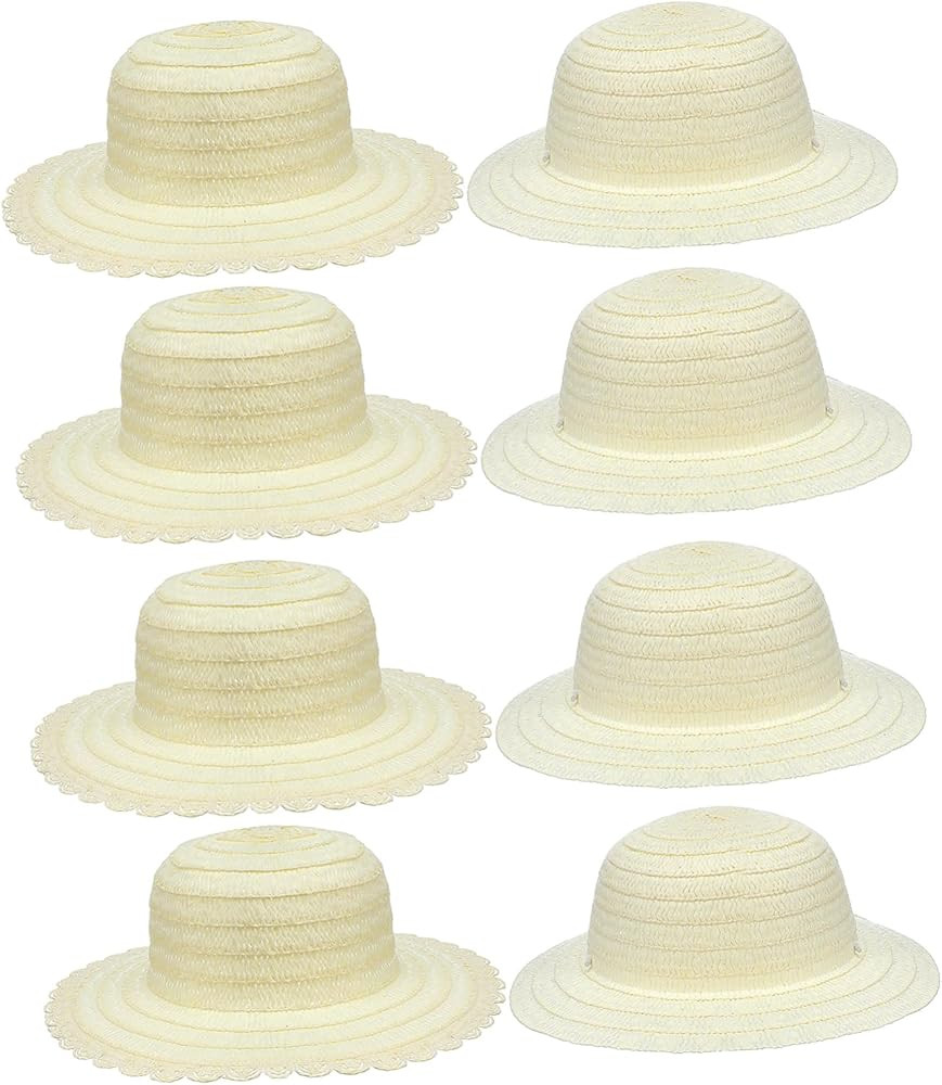 Gadpiparty Straw Hats, 8pcs DIY Set Unpainted White Straw Hat Kids Handmade Cap Beach Sun Hat Tea... | Amazon (US)