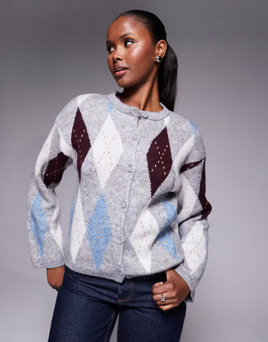 River island argyle pattern cardigan in dark grey | ASOS (Global)