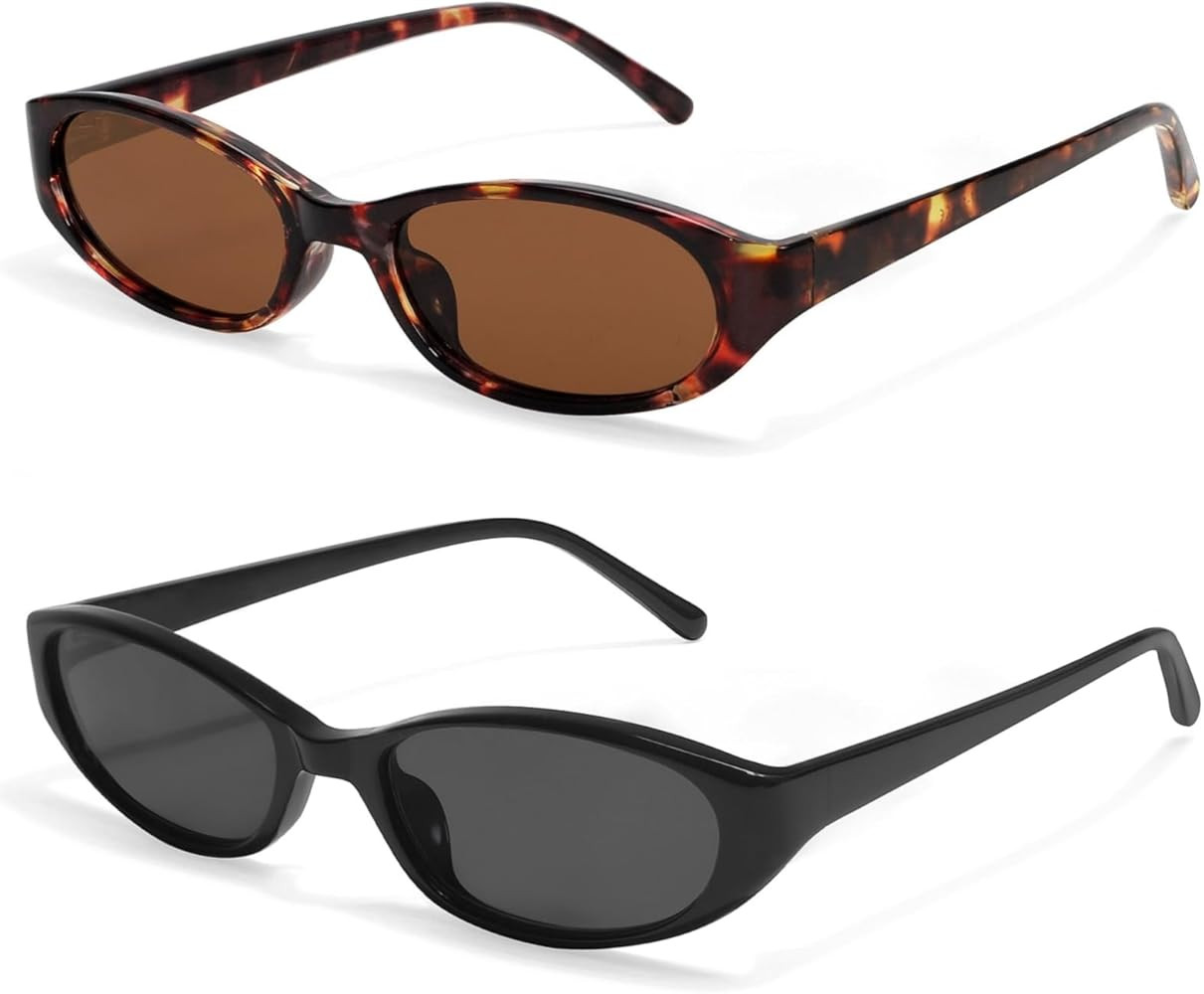 Retro Oval Sunglasses for Women 90s Small Chic Cat Eye Sun Glasses Sunnies Lightweight Shades | Amazon (US)