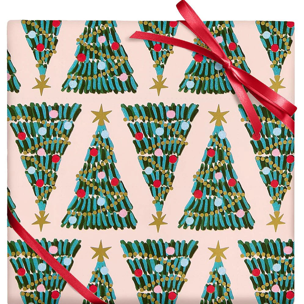 Festive Trees Continuous Roll Wrap | Paper Source