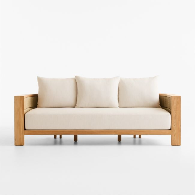 Bali 86"" Natural Teak Outdoor Sofa with Nova Glow Sunbrella ® Cushions | Crate & Barrel