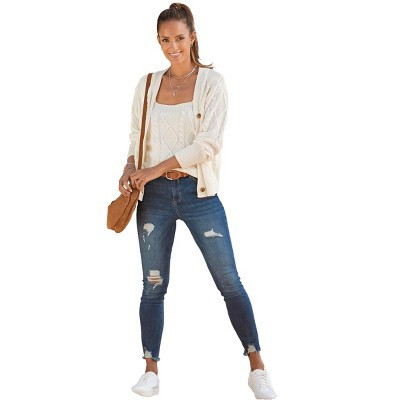 Women's Cable Knit Cardigan - LASCANA - Cream Solid 8/10 | Target