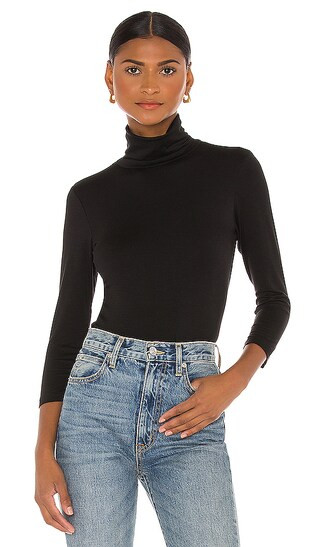 Aja Turtleneck 3/4 Sleeve Top in Black | Revolve Clothing (Global)