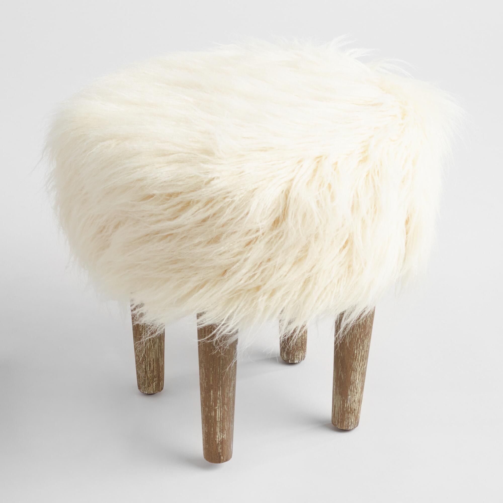 Ivory Faux Flokati Stool: White by World Market | World Market