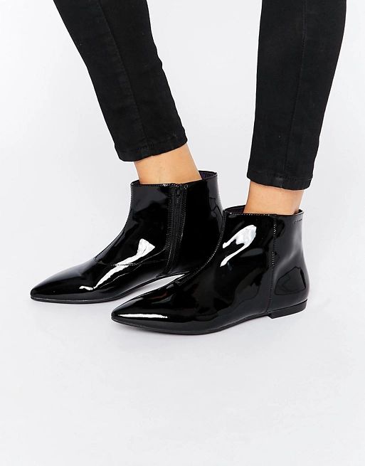 Vagabond Katlin Black Patent Leather Flat Boots | ASOS US
