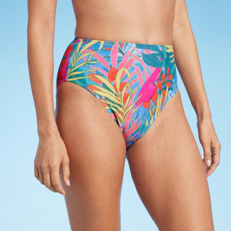 Women's Abstract Tropical Print High Waist High Coverage Bikini Bottom - Kona Sol™ Blue | Target