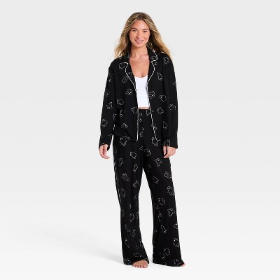 Women's Halloween Jersey Long Sleeve Notch Collar Top and Pants Pajama Set - Hyde and EEK! Bo... | Target