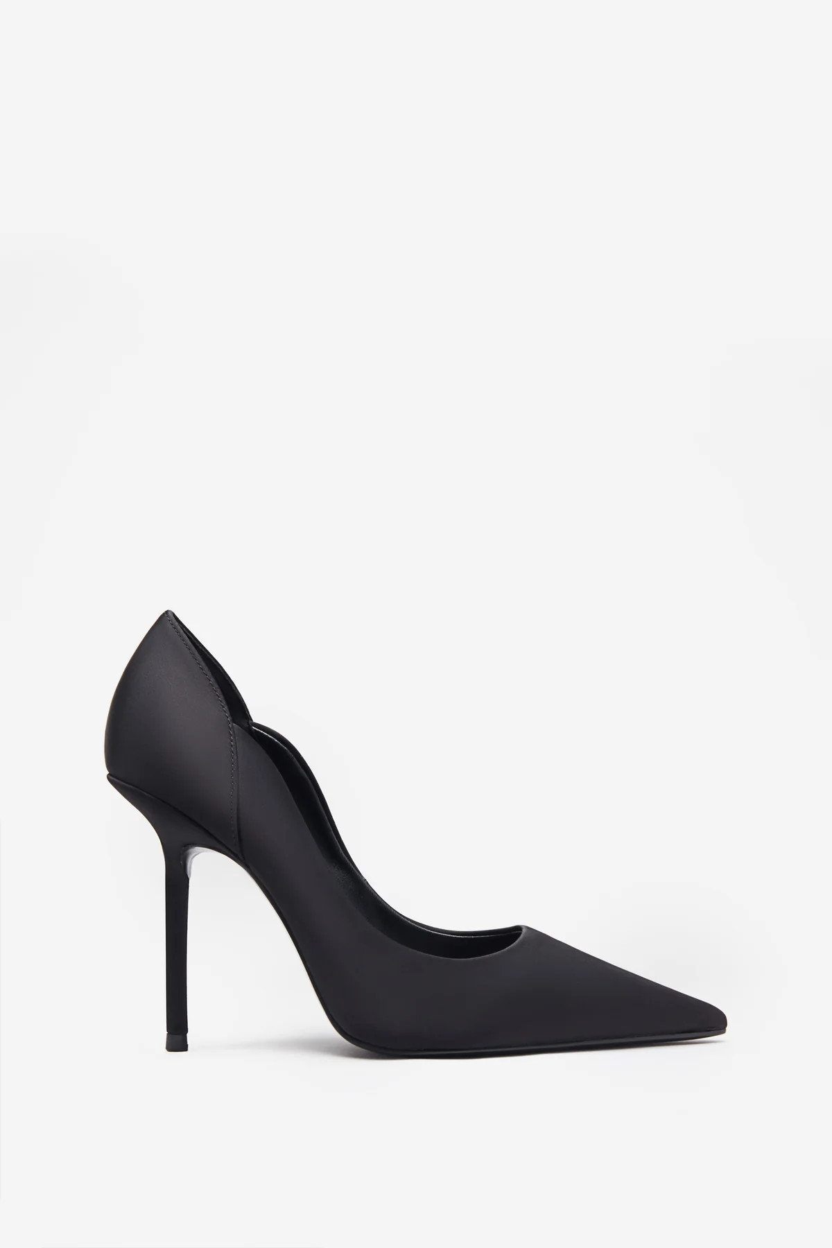 Blade | Black Satin Court Heels With Scallop Edge | Club L London