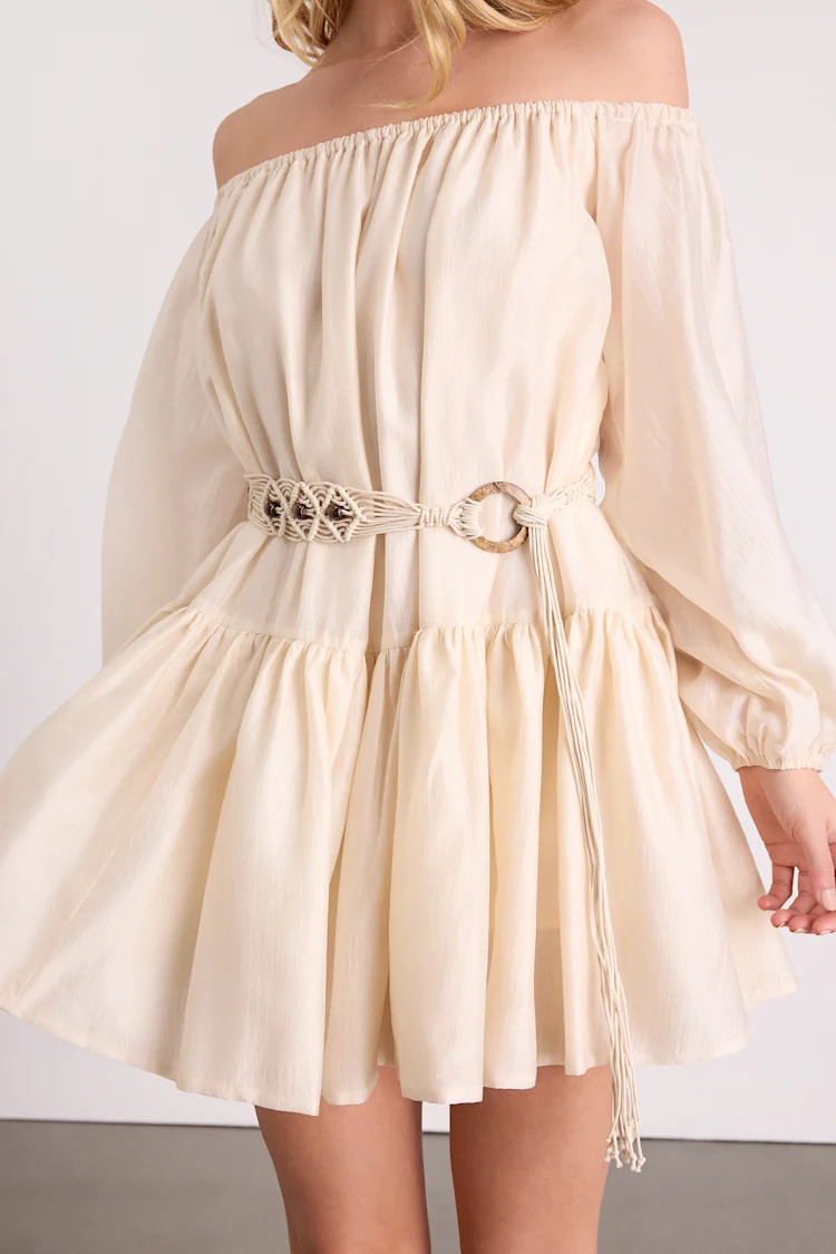 Ainsley Cream Off-the-Shoulder Belted Mini Dress | Lulus
