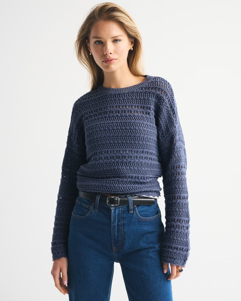 Textural Open-Stitch Crew Sweater | Abercrombie & Fitch (US)