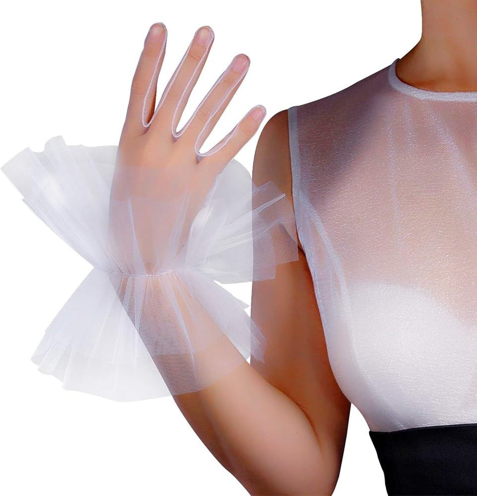 DooWay Women Fashion Ruffle Gloves White Clown Cuffs Puffy Wrist Tulle Gloves Touchscreen Dressy ... | Amazon (US)