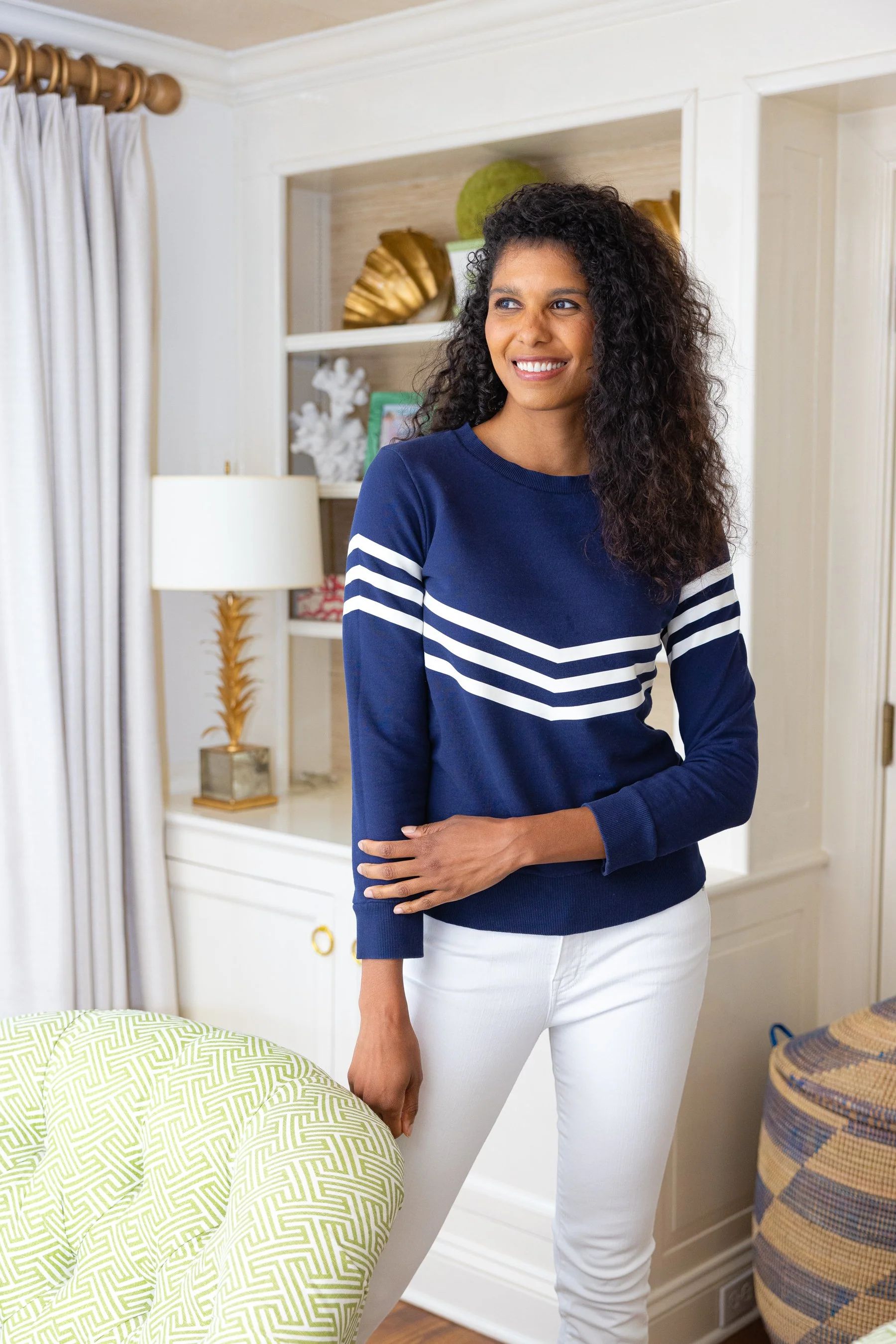 Navy with White Stripe Sweatshirt | Sail to Sable