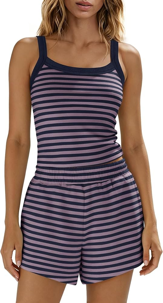 Panadila Women Striped Lounge Set 2 Piece Shorts Sets Spaghetti Strap Tank Top High Waisted Short... | Amazon (US)
