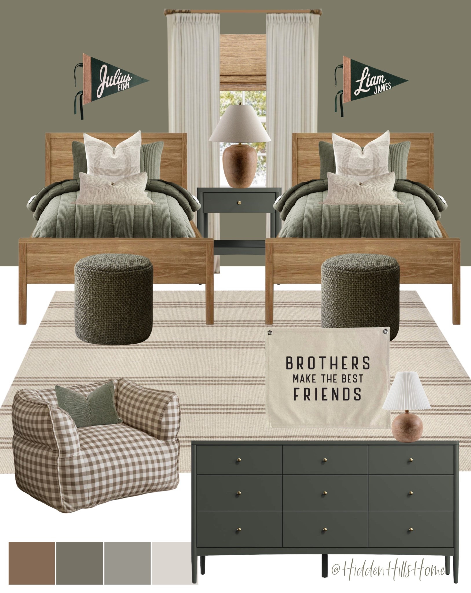 Shared boys bedroom decor, boys room mood board, twin boys bedroom decor ideas, home decor ideas, bedding, twin beds, green and brown boys bedroom inspiration, kids bedroom ideas 



#LTKKids #LTKSaleAlert #LTKHome