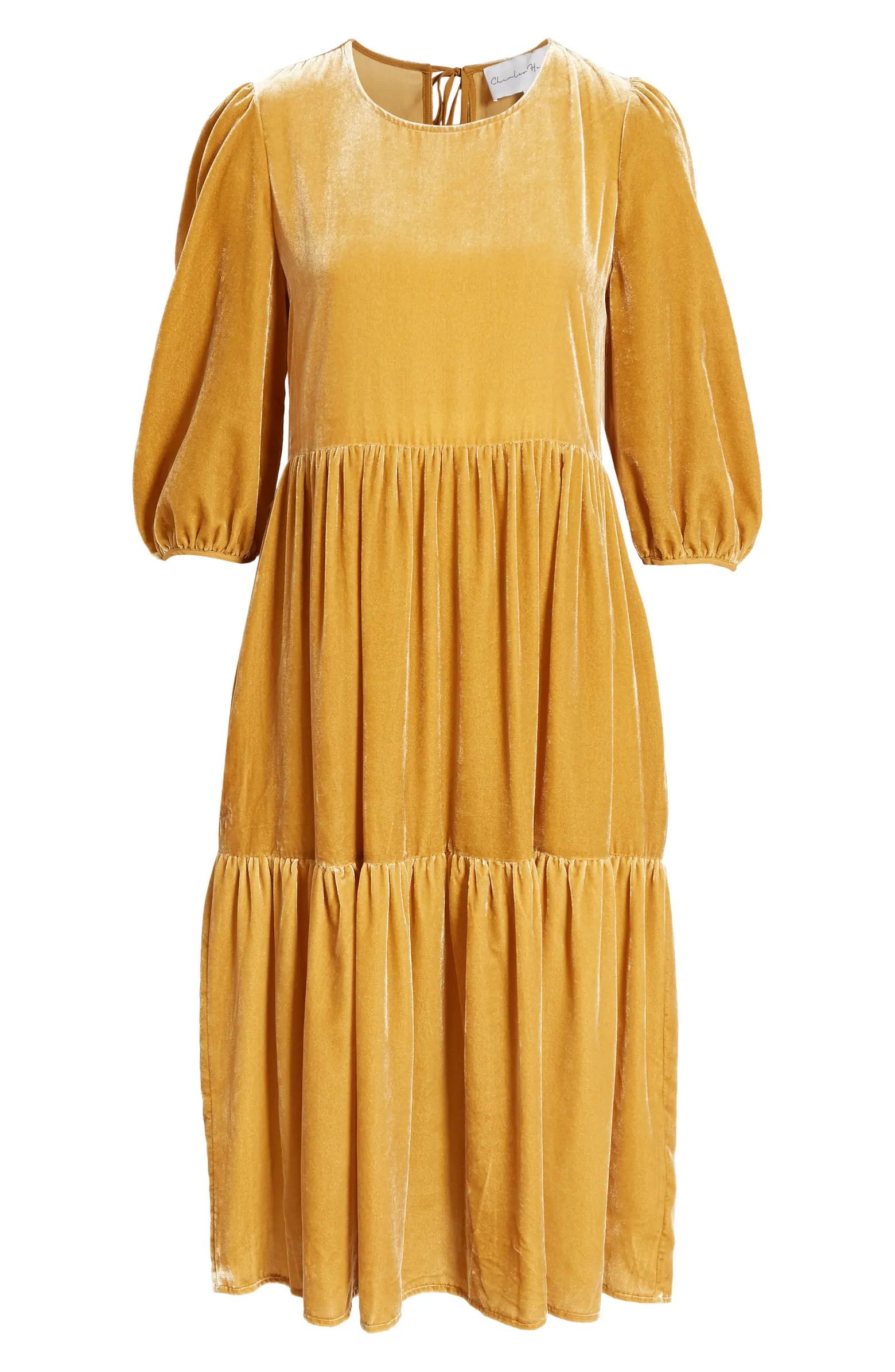 Charles Henry Tie Back Tiered Midi Dress | Nordstrom | Nordstrom