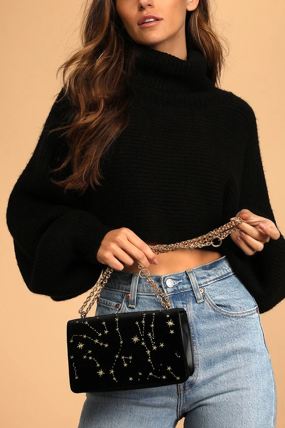Stars in the Sky Black Velvet Embroidered Crossbody Bag | Lulus (US)