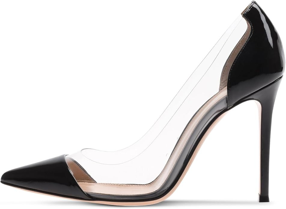 Eldof Womens High Heel Clear Pumps | 10cm Pointed Cap Toe Transparent PVC Stilettos | Wedding Dre... | Amazon (US)