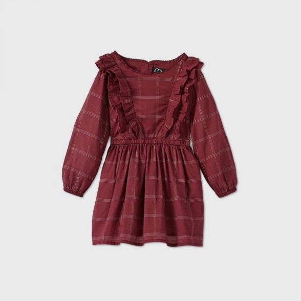Toddler Girls' Shine Plaid Long Sleeve Dress - art class™ Maroon | Target