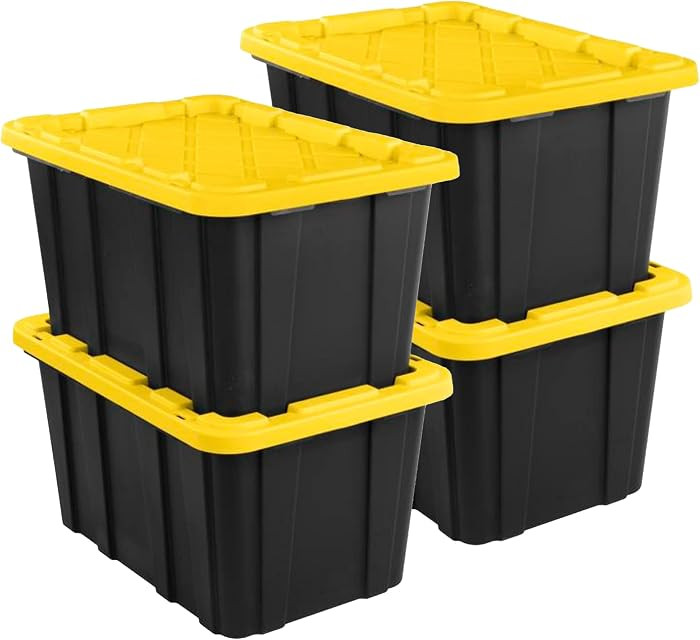 Sterilite 4 Pack Industrial Tote, Heavy-Duty Plastic 27 Gallon Storage Container Bins with Snap-F... | Amazon (US)