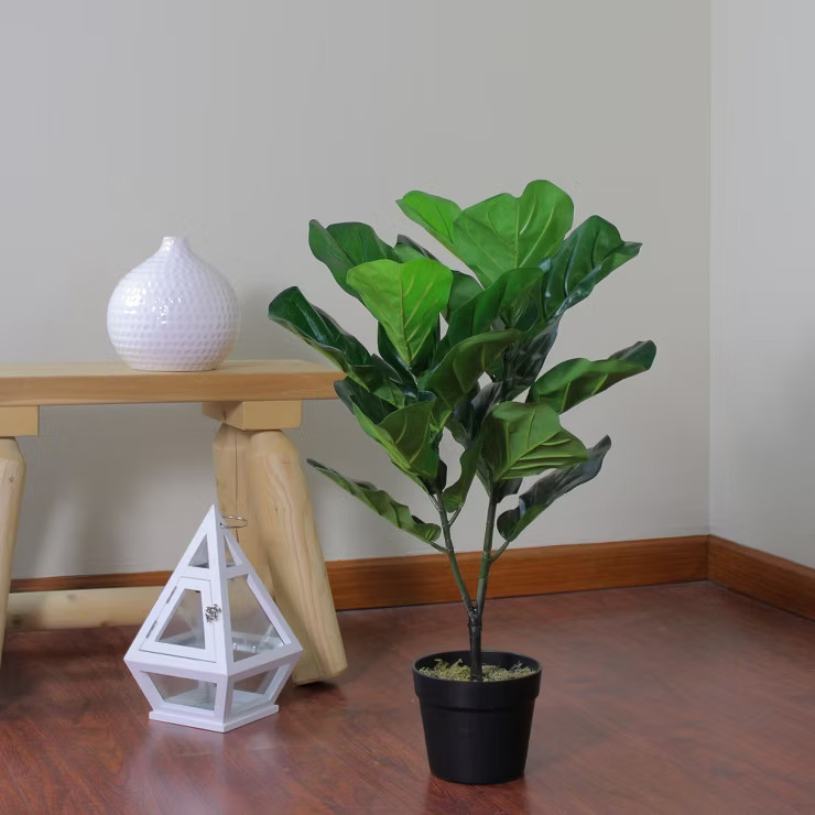 Northlight 26" Dark Green Artificial Potted Fiddle-Leaf Fig Plant | Target