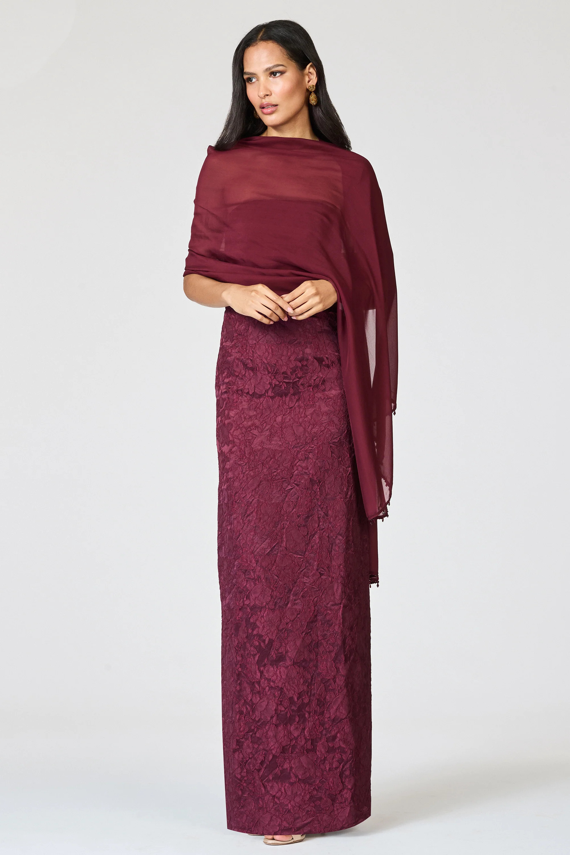 EMBELLISHED EMMY SCARF - BORDEAUX | Sachin and Babi