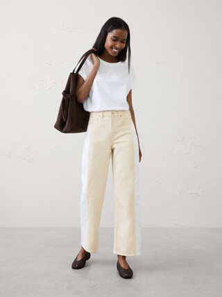 Straight High-Rise Contrast Pieced Jean | Banana Republic Factory