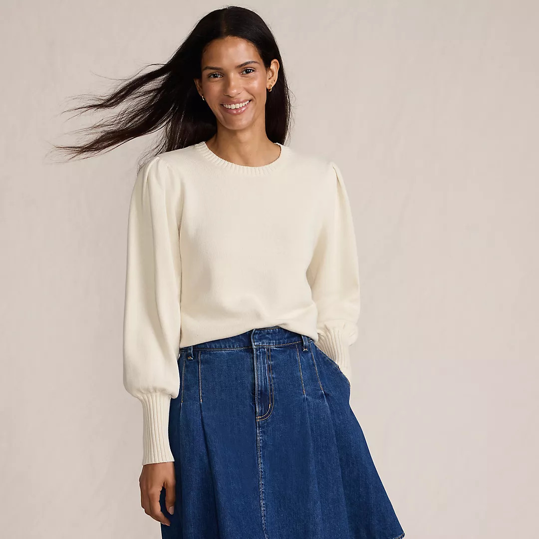 Women's Drifter Puff Sleeve Crew Neck Sweater | Lands' End (US)