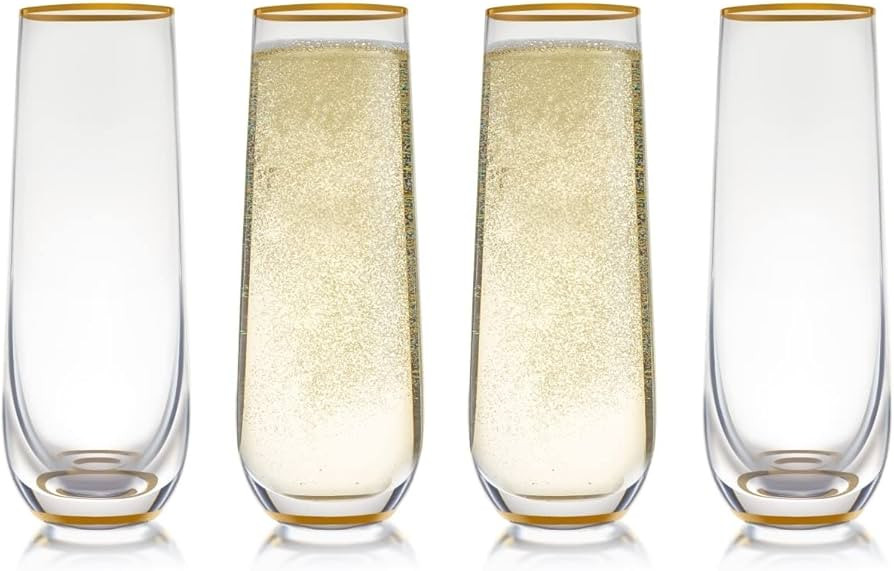 Stemless Champagne Flute Glass Set Of 4 With Gold Rim And Base - Mimosa Glass - Perfect For Bride... | Amazon (US)