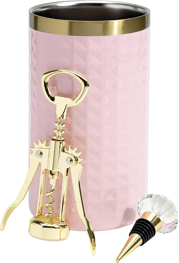 Paris Hilton Wine Bottle Chiller Set, Insulated Double Wall Chiller, Gold Winged Corkscrew Wine B... | Amazon (US)