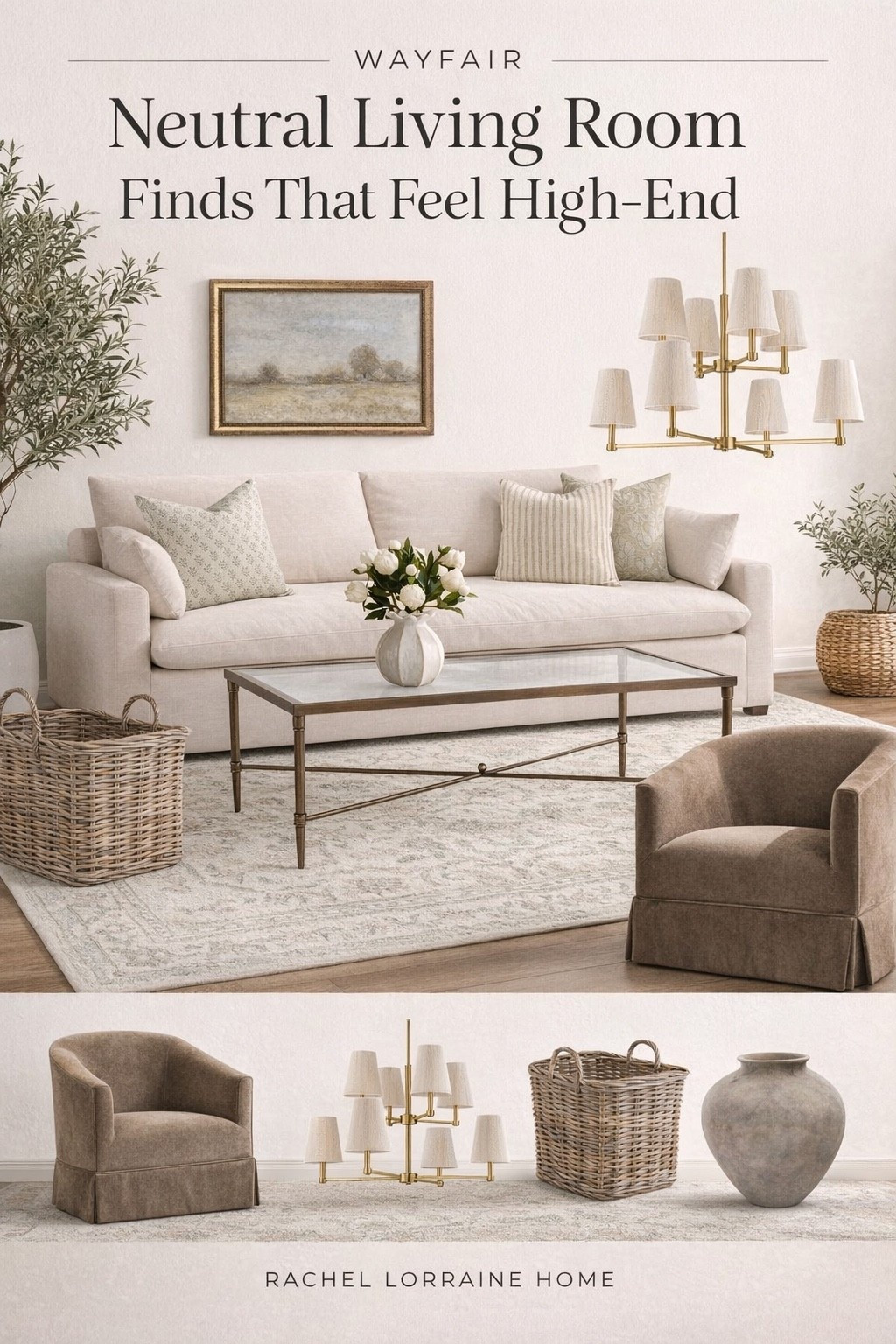 Neutral living room, all items from Wayfair 🤍 

I love the fresh look of the cream upholstered sofa paired with the contrast of the barrel accent chair. Layering in texture with a rug, pillows, and woven baskets helps the space feel warm and lived in.

#LTKHome