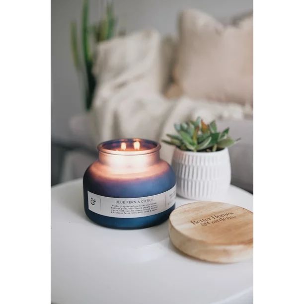 Better Homes & Gardens 18oz Blue Fern & Citrus Scented 2-Wick Frosted Bell Jar Candle | Walmart (US)