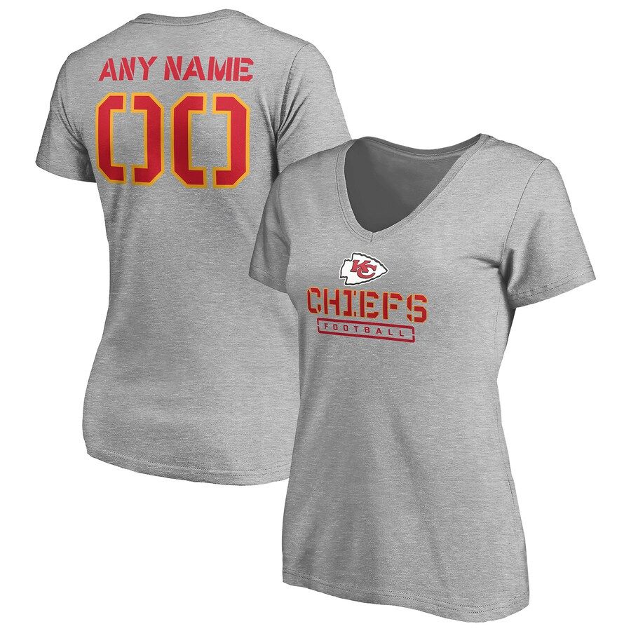 Kansas City Chiefs Fanatics Branded Women's Personalized Name & Number Evanston Stencil V-Neck T-... | Fanatics