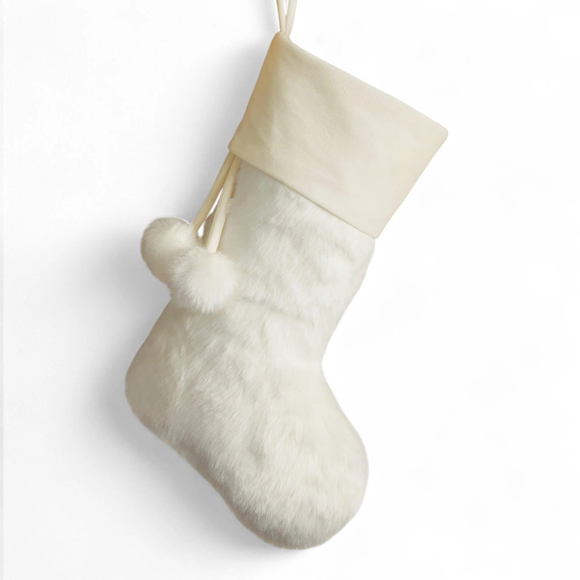 Personalization Mall Embroidered Ivory Faux Fur Christmas Stocking | Wayfair North America