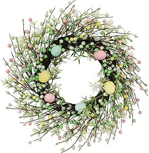 20" Easter Wreath – Pink, Green Yellow Berry & Egg Wreaths for Front Door, Spring Easter Wreath... | Amazon (US)